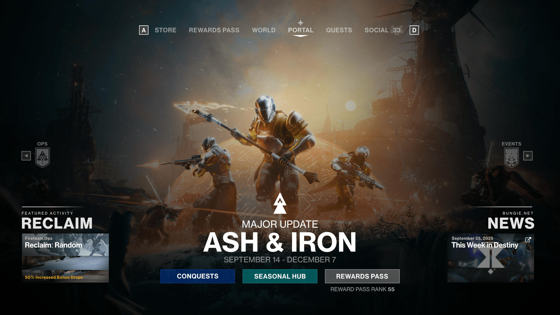 Main Reworked Portal. Put the featured activity in a prominent positions, as well as the weekly news from Bungie.